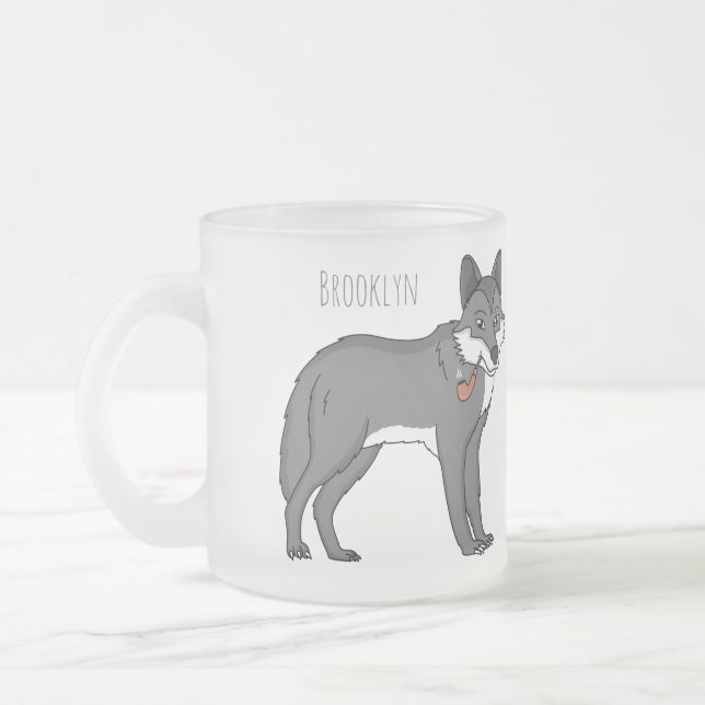 Taza De Cristal Esmerilado Lobo gris con ilustracion de personalizado de tube (Izquierda)