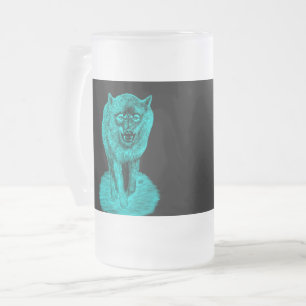 Taza De Cristal Esmerilado Lobo negro enojado en la noche