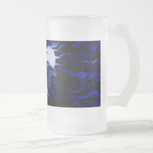 Taza De Cristal Esmerilado Lobo y cuervo con la Luna Llena