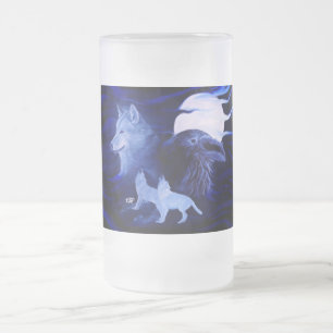 Taza De Cristal Esmerilado Lobos y Raven con luna llena