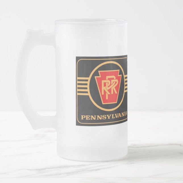 Taza De Cristal Esmerilado Logo del Ferrocarril de Pensilvania, negro y oro  (Izquierda)