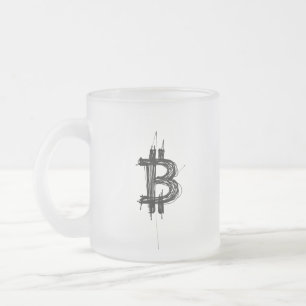 Taza De Cristal Esmerilado Logotipo de Bitcoin en línea artística (Negro ₿)