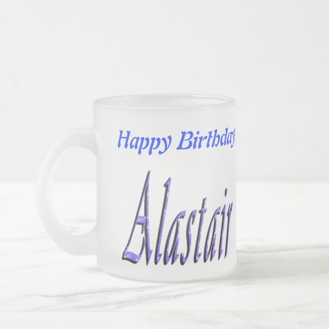 Taza De Cristal Esmerilado Logotipo del nombre del alastaire azul, (Izquierda)