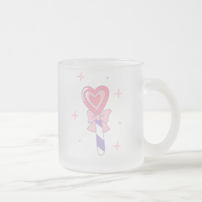 Taza De Cristal Esmerilado Lollipop lindo del corazón (Derecha)