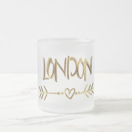Taza De Cristal Esmerilado Londres Reino Unido Amor Tipografía Oro Elegante T