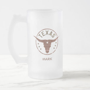 Taza De Cristal Esmerilado Longhorn de Texas personalizado