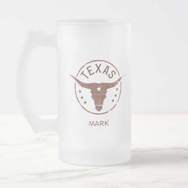 Taza De Cristal Esmerilado Longhorn de Texas personalizado (Izquierda)