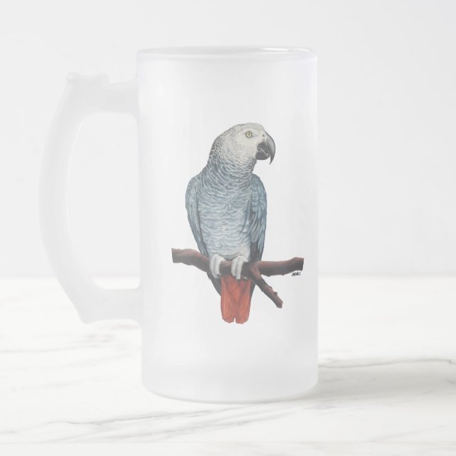 Taza De Cristal Esmerilado Loro Art Beer Glass African Gray Mugs Personalizar (Izquierda)