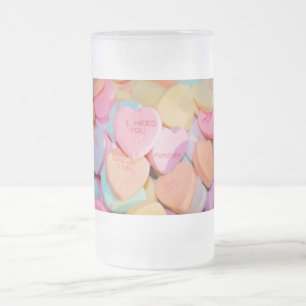 TAZA DE CRISTAL ESMERILADO LOS CORAZONES CANDIOSOS DE VALENTINE