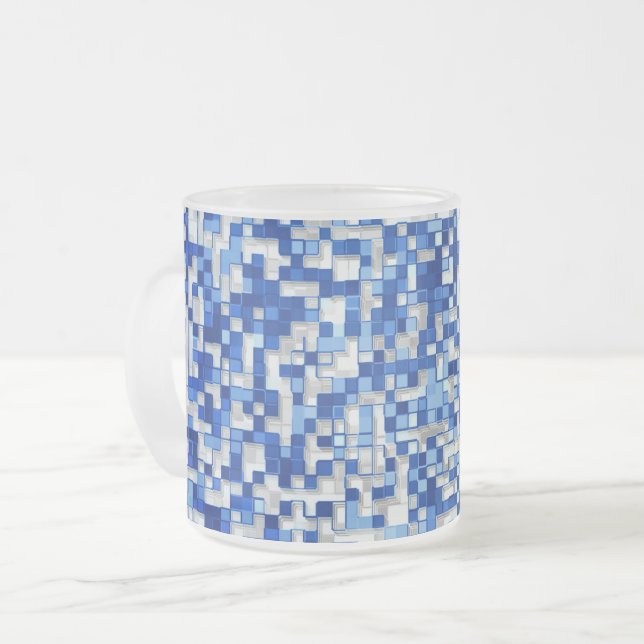 Taza De Cristal Esmerilado Los cuadrados pequeños se solapan, los tonos azule (Anverso izquierdo)