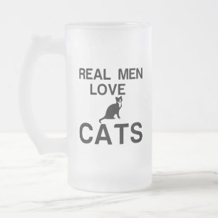 TAZA DE CRISTAL ESMERILADO LOS HOMBRES REALES AMAN A LOS GATOS