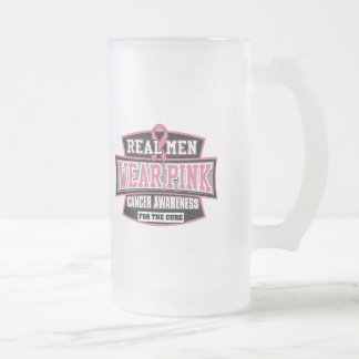 Taza De Cristal Esmerilado Los Hombres REALES Usan Rosa Para Crecer El Cáncer