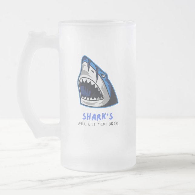 TAZA DE CRISTAL ESMERILADO LOS TIBURONES TE MATARÁN... CITA DIVERTIDA (Izquierda)