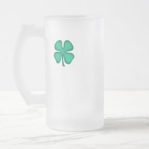 Taza De Cristal Esmerilado Lucky 4 Leaf Irish Clover frotis mug