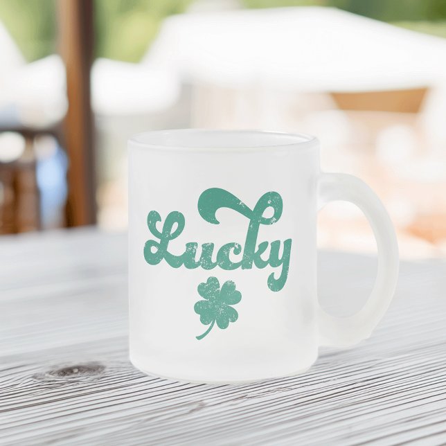 Taza De Cristal Esmerilado Lucky | Día de San Patricio Retro (Subido por el creador)