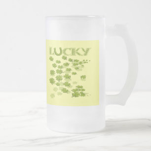 Taza De Cristal Esmerilado Lucky HorseShoe Shamrock