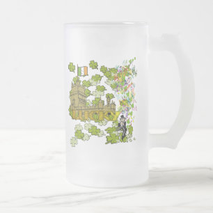 Taza De Cristal Esmerilado Lucky Leprechaun y su castillo irlandés