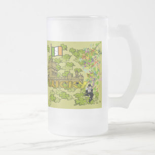 Taza De Cristal Esmerilado Lucky Leprechaun y su castillo irlandés