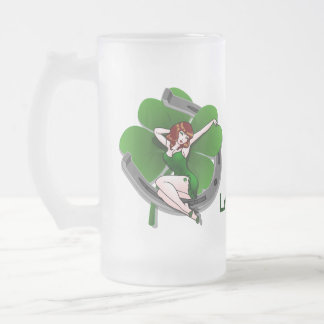 Taza De Cristal Esmerilado Lucky Pinup Beer Glass St Patrick's Day Mug