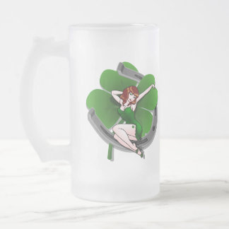 Taza De Cristal Esmerilado Lucky Pinup Beer Glass St Patrick's Day Mug