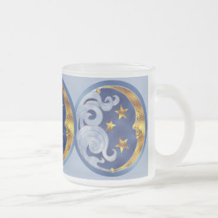 Taza De Cristal Esmerilado Luna y estrellas celestes