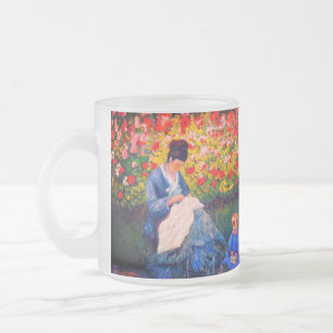 Taza De Cristal Esmerilado Madre y niño monet en el jardín