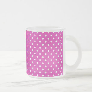 Taza De Cristal Esmerilado Magenta, puntos de polka blanco, tazón de café con