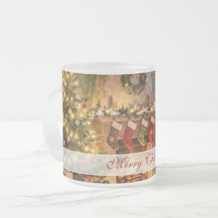 Taza De Cristal Esmerilado Magia de chimenea navideña acogedora