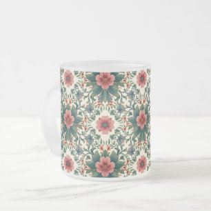 Taza De Cristal Esmerilado Magia de flores boho - en tonos verdes y rosados