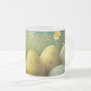Taza De Cristal Esmerilado Mágica de primavera con huevos de Pascua en un mar