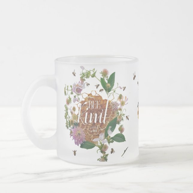 Taza De Cristal Esmerilado Majestic Botanical Bee Kind Floral Wreath Frosted  (Izquierda)