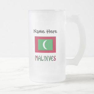 Taza De Cristal Esmerilado Maldivas Bandera Maldiva Negra Personalización
