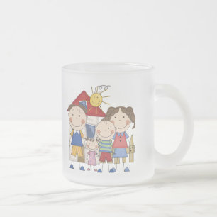 Taza De Cristal Esmerilado Mamá, papá, muchacho grande, pequeña familia de