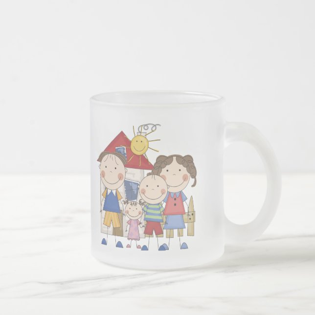 Taza De Cristal Esmerilado Mamá, papá, muchacho grande, pequeña familia del (Derecha)