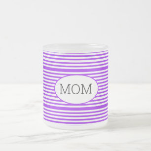 Taza De Cristal Esmerilado Mamá rayada morada y blanca