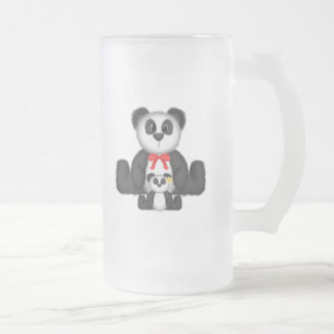 Taza De Cristal Esmerilado Mamá y bebé de la panda