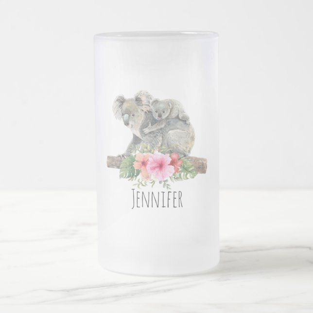Taza De Cristal Esmerilado Mamá y bebé Koala tienen una cuberícula (Centro)