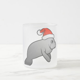 Taza De Cristal Esmerilado Manatee Santa del navidad
