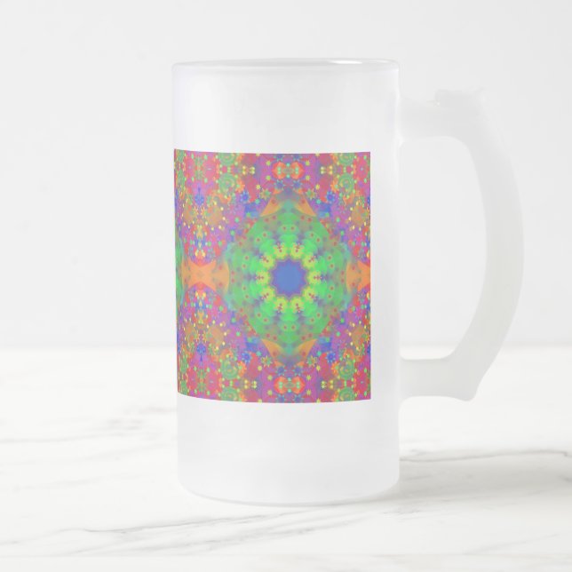 Taza De Cristal Esmerilado Mandala de las estrellas del naranja y de la (Derecha)