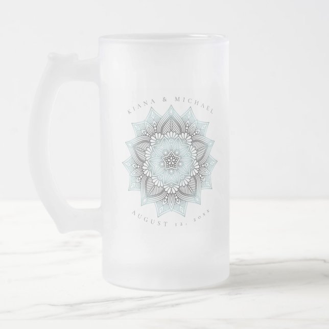 Taza De Cristal Esmerilado Mandala Lace Boda Lt. Blue ID968 (Izquierda)