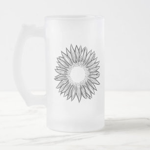 Taza De Cristal Esmerilado Mano floral de girasol rústico