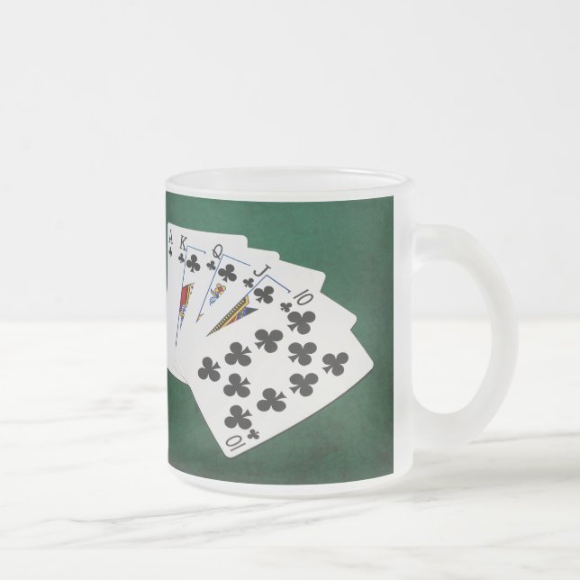 Taza De Cristal Esmerilado Manos de Póquer - Flush Real - Juego de Clubs (Derecha)