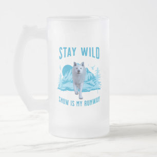 Taza De Cristal Esmerilado Mantén Fiero Lobo Blanco Pista de Nieve