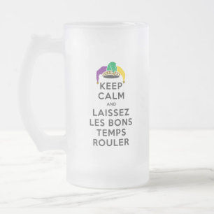 TAZA DE CRISTAL ESMERILADO MANTENER CALMA Y LAISSEZ LES BONS TEMPS ROULER