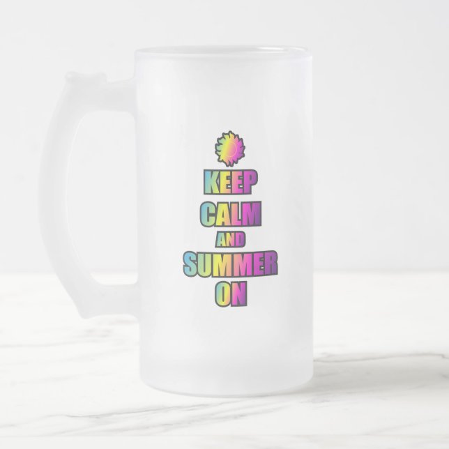 Taza De Cristal Esmerilado Mantenga la calma y el verano en (Izquierda)