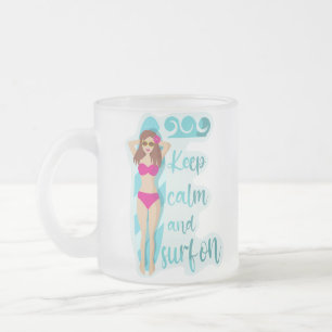 Taza De Cristal Esmerilado Manténgase tranquilo y navegue en el chica de la m