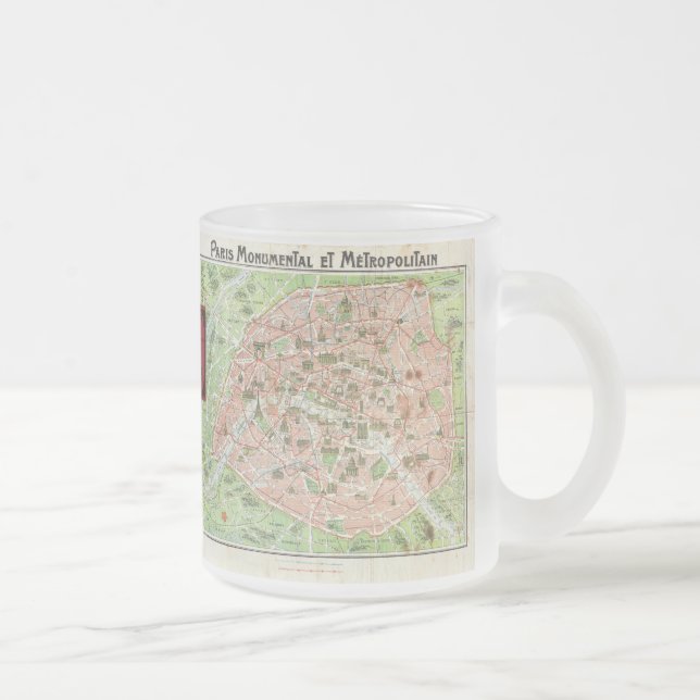 Taza De Cristal Esmerilado Mapa Antiguo de París (1920) (Derecha)