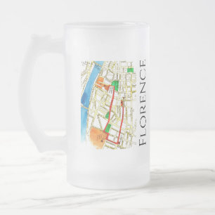 Taza De Cristal Esmerilado Mapa callejero de Florencia Italia en acuarela