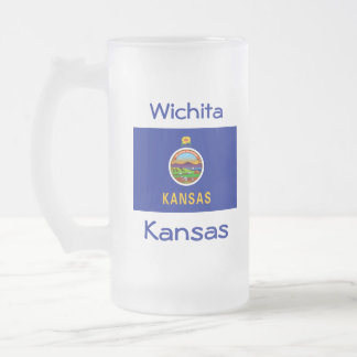 Taza De Cristal Esmerilado Mapa de bandera de Kansas Ciudad Mug