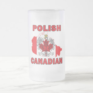 Taza De Cristal Esmerilado Mapa de Canadá con bandera polaca